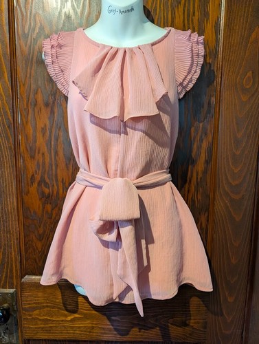 SHIMMERY PINK RUFFLE BLOUSE sz S open back twee girl barbie romantic chic top 1B - Picture 3 of 12