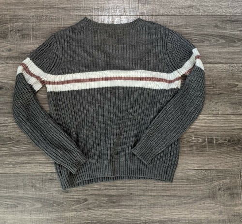 Womens Pink Rose Cable Knit XL Gray/Pink/White Striped Sweater - Picture 2 of 4