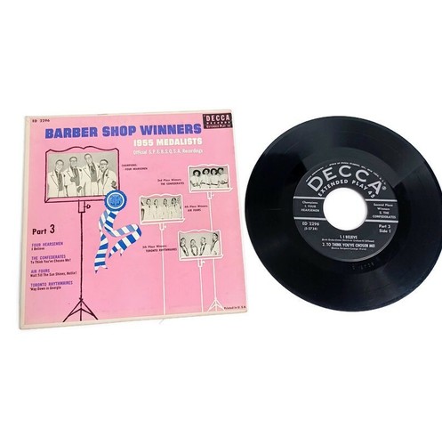 Barbershop Quartet Winners 1955 Part 3 Vinyl 45 Record 50s SPEBSQSA *MINOR WEAR  - Afbeelding 1 van 13