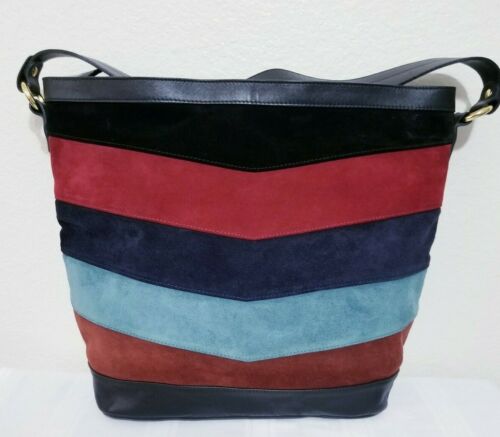 PIETRO NYC 1982 SATCHEL SUEDE Multi/ BLACK LEATHER SHOULDER BAG HANDBAG PURSE
