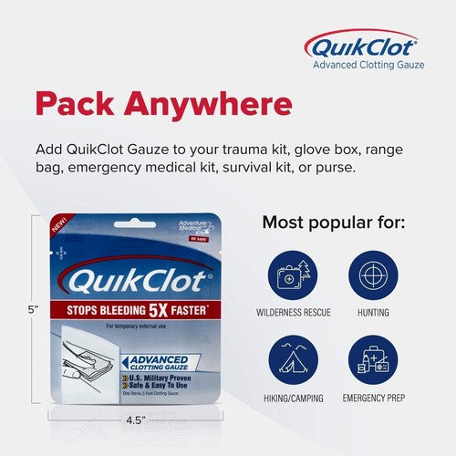 QuikClot Gauze 3" x 2' for Emergency Survival Kit  Flexible Hemostatic Gauze - Picture 10 of 11