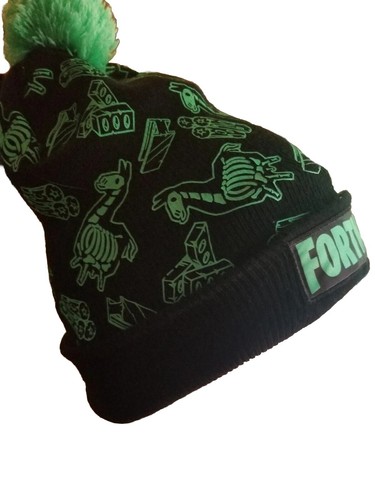 Fortnite Beanie Winter Pom Hat Green And Black New Unisex - Picture 2 of 2
