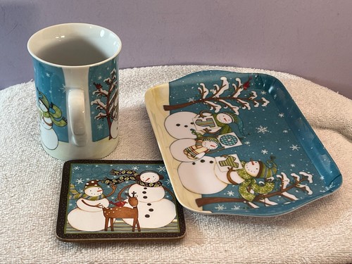 Debbie Mumm Snowman mug tray coaster set AA216 - Picture 2 of 6