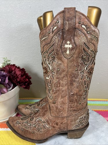 Botas occidentales Corral C2853 Distress de cuero de vaca marrón con tachuelas cruzadas para mujer 10,5 E - Imagen 7 de 13