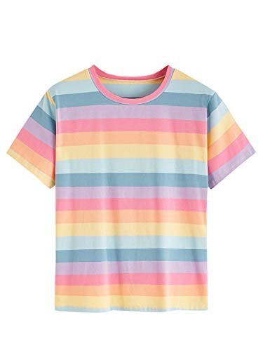 Women's Casual Loose Short Sleeve Round Neck Striped Tee Shirt Top - Bild 2 von 5