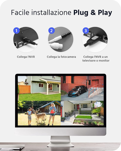 Kit Videosorveglianza Wifi 3MP, NVR 10CH 5MP E 4 Telecamere Wireless Con Disco R - Foto 3 di 12