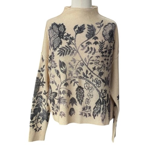Pilcro ANTHROPOLOGIE Kaschmirpullover cremefarben und schwarz Wasserfallausschnitt Größe XXS