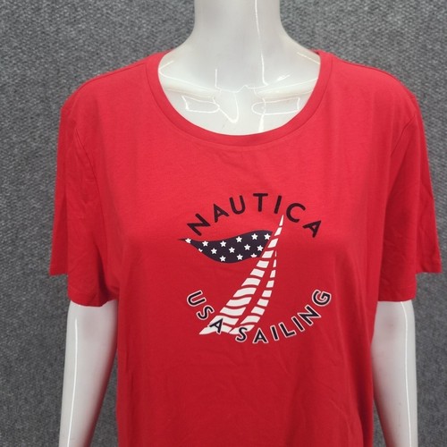 Nautica Womens Graphic Printed Top XX-Large Size Red Short Sleeves Tee Shirt - Picture 4 of 11