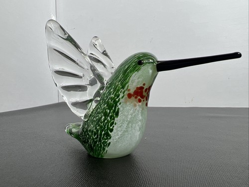Hummingbird Glass Art 4" Figurine by Dynasty Gallery in Green Red White - Picture 2 of 7