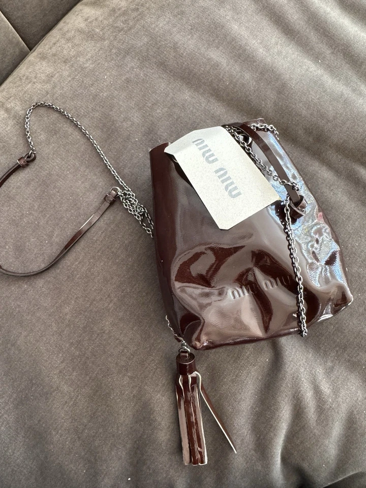 Mini bolso bandolera vintage Mumu de cuero marrón con borlas nunca usado Foto 3 de 4