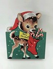Hobby Lobby Retro Reindeer Wood Christmas Shelf Decor 50s Style Postcard Image