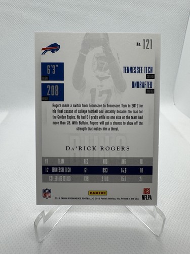 2013 Panini Prominence - Rookie Da'Rick Rogers #121 Gold /199 Buffalo Bills - Picture 2 of 2