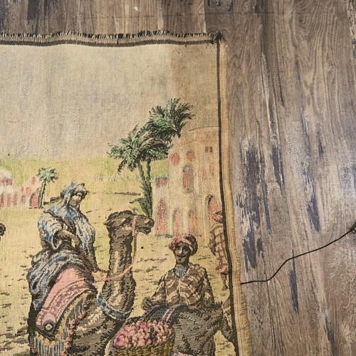 Vintage Tapestry Arabian Middle Eastern Market Scene Men On Camel 34 X 24.5” - Picture 2 of 11