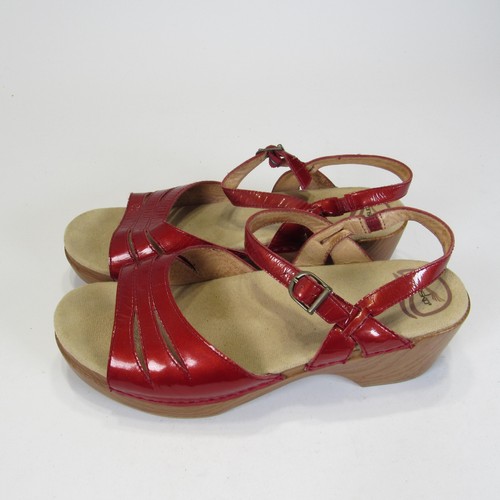 Dansko Shoes Womens Size 41 Red Leather Wedge Platform Sandals Strappy Buckle - Picture 4 of 15