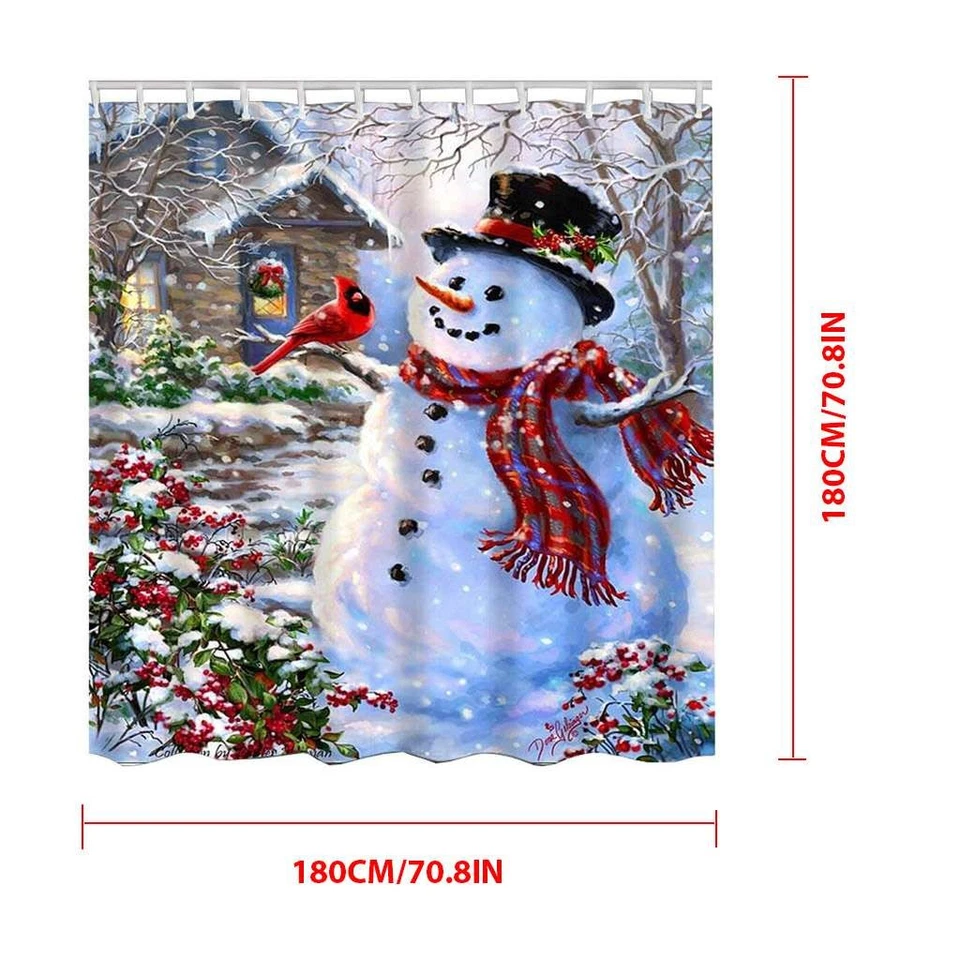 71"X71" Feliz Navidad Cortina de Ducha Baño Papá Noel Muñeco de Nieve Bañera Impermeable Foto 4 de 4