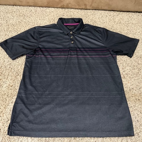 Pebble Beach Mens Performance Polo Shirt Black With Purple Stripes Size Large 10 - Picture 13 of 13