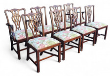 Quality Set Of 8 Solid Mahogany Chippendale Style Dining Room Chairs, c1940s