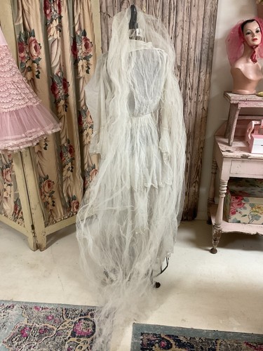 Antikes viktorianisches Damen Brautkleid und Schleier Baumwollstoff Rüschen #AB - Bild 4 von 10