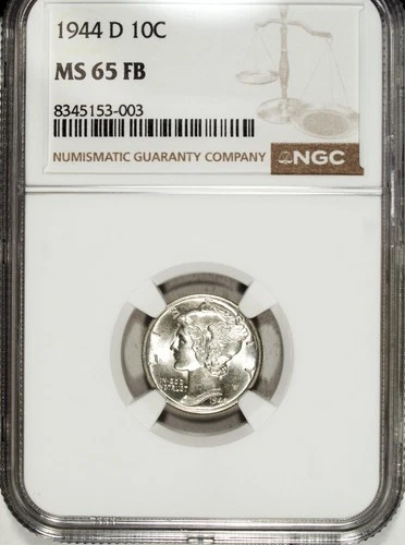 1944 D NGC MS 65 FB Mercury Silver Dime ☆☆ Great For Sets ☆☆ 003