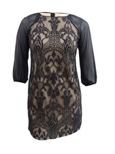 Adrianna Papell Women's Petite Chiffon Sleeve Sheath Dress (12P, Black/Nude)