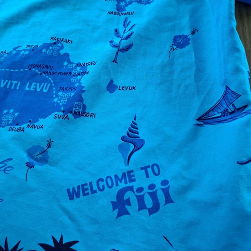 Camicia vintage isola delle Fiji turista anni 80 seta con colletto taglia grande - Foto 7 di 9