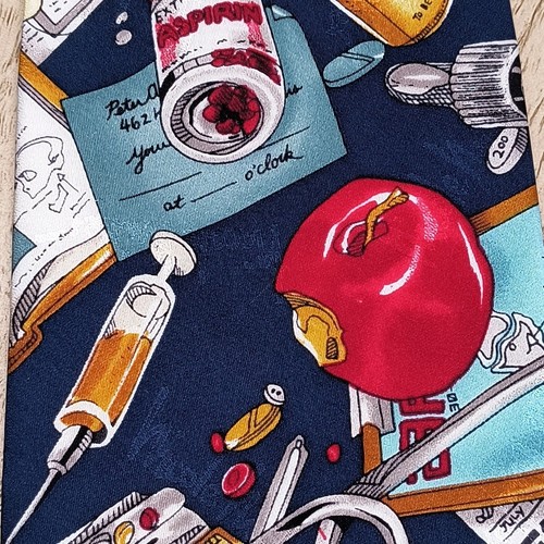 Vintage 1994 Nicole Miller 100% Silk Necktie Novelty Doctor/Medical School Drugs - Picture 5 of 9