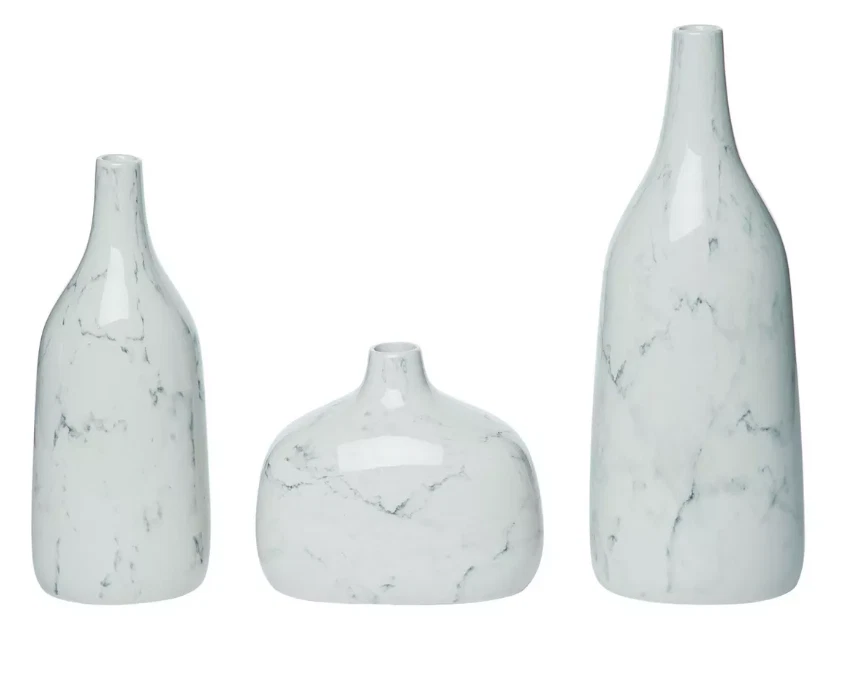 Transpac VIP Dolomite 12.75 in. White Varying Shapes Vases Set of 3, NIB