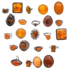 23 VINTAGE YELLOW ORANGE BALTIC AMBER BEADED CABLE RING LOT STERLING SILVER