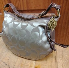 Coach Zoe Metallic Champagne Signature Jacquard Hobo Bag Gold Trim  Medallion