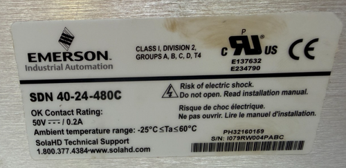 Emerson Sola SDN 40-24-480C Power Supply - Picture 2 of 3