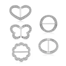 5PCS Silk Scarf Ring Clip T-shirt Tie Clips for Women Fashion Metal Rhinestone H