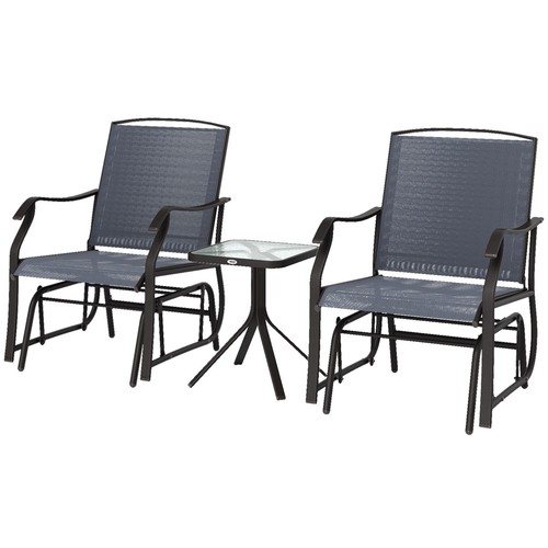3 PIECE Outdoor Porch Mesh Fabric Rocking Glider Chair with Table Set - Picture 4 of 11