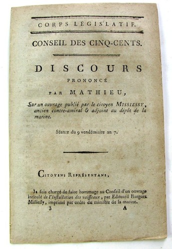 Conseil des Cinq-Cents 1798 Discours Mathieu installation vaisseaux Missiessy - Bild 5 von 6