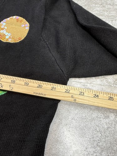 Quacker Factory Cardigan Sweater Womens Medium Black Flamingo Palm Tree Applique - Picture 8 of 11