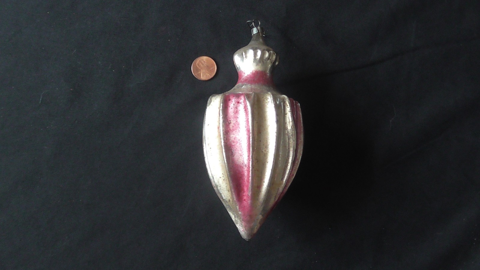 Antique Christmas ornament, German, large, hand painted blown glass with pontil