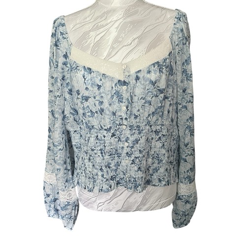 Blusa campesina American Eagle talla XL manga larga dobladillo ajustado encaje cabaña pradera - Imagen 1 de 10