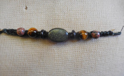Serpentine Adjustable Rasta Hemp Cuff Bracelet Anklet w/ Tigers Eye Jasper Beads - Picture 5 of 7