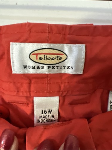 TALBOTS Woman Petites Coral Pink Cotton Crop Pants Drawstring Waist Sz 16W - Picture 3 of 9