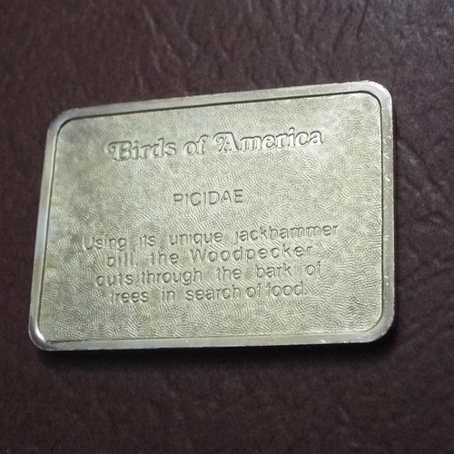 1976 BIRDS OF AMERICA - WOODPECKER 1 Oz Silver PROOF G/P Art Bar HAMILTON MINT - Picture 12 of 12