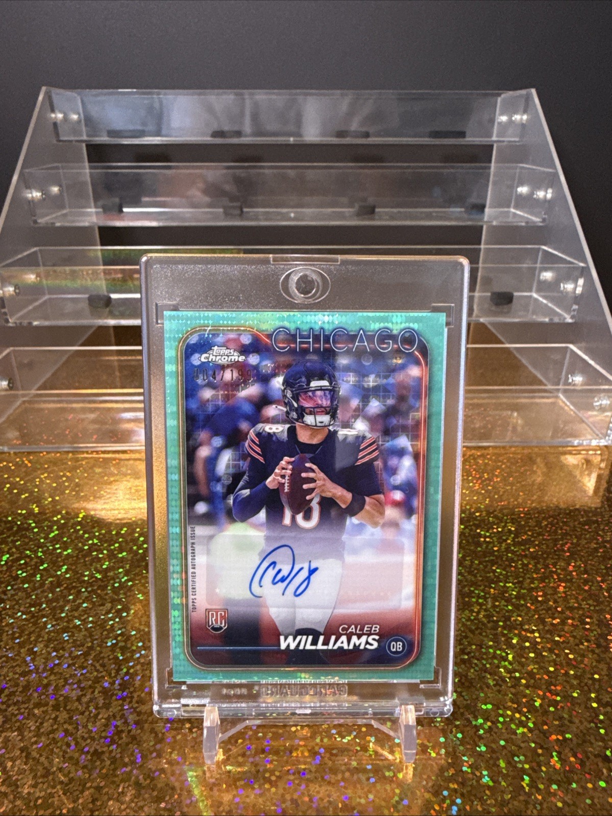 2024 Topps Chrome Football Caleb Williams Aqua Sonar Auto /199 RC Bears Rookie