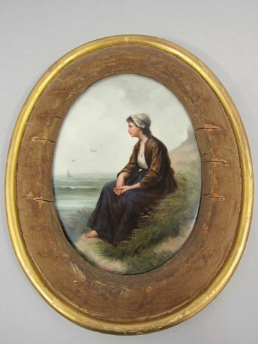 Antique Berlin Hand Painted Porcelain Plaque - Beautiful Portrait of a Girl - Picture 1 of 9