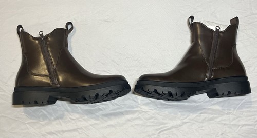 Bruno Marc Herren Slipper Stiefel Größe 9,5 Braun Vegan Leder Seitenreißverschluss Neu mit Karton - Bild 3 von 5