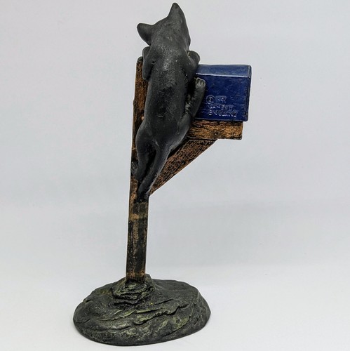 Cat On Mailbox Figurine Handcrafted Carved by James D England Made From Coal - Picture 5 of 12