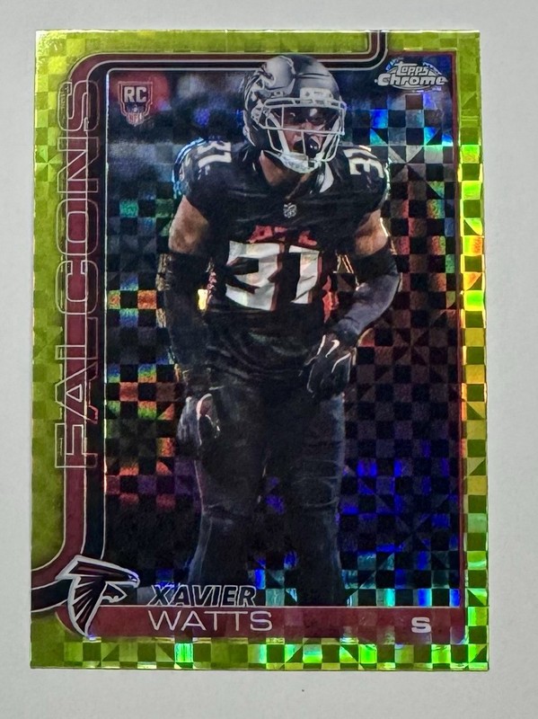 2025 Topps Chrome Football Xavier Watts Lime Green X-Fractor RC #393 Falcons