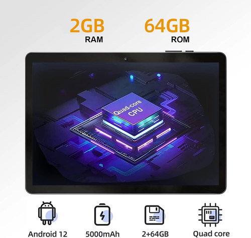 10.1" WIFI Tablet Android 12 LCD 64GB Tablet Pad 1.6GHz Quad-Core Dual Camera - Picture 4 of 11