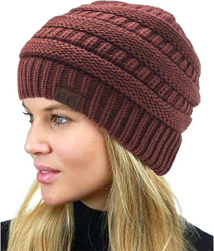 Unisex Chunky Soft Stretch Cable Knit Warm Fuzzy Lined Skully Beanie