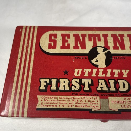 Vintage Sentinel Utility First Aid Kit Tin Box Made In USA Unused Contents - Picture 2 of 16