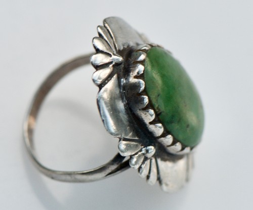 925 Sterlingsilber Silber Handgefertigter Ring mit grünem Türkis Indianer - Bild 2 von 9