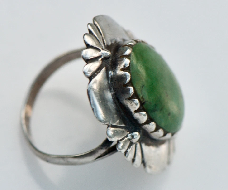 925 Sterlingsilber Silber Handgefertigter Ring mit grünem Türkis Indianer - Bild 2 von 4