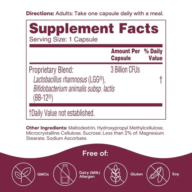 Probiotic Supplement for Digestive Health 60 Capsules for Men and Women Non GMO - Image 3 of 4